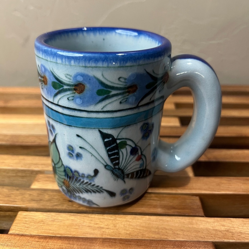 El Palomar Mexico Ken Edwards Style Toucan Butterfly Hand Painted Stoneware Mug